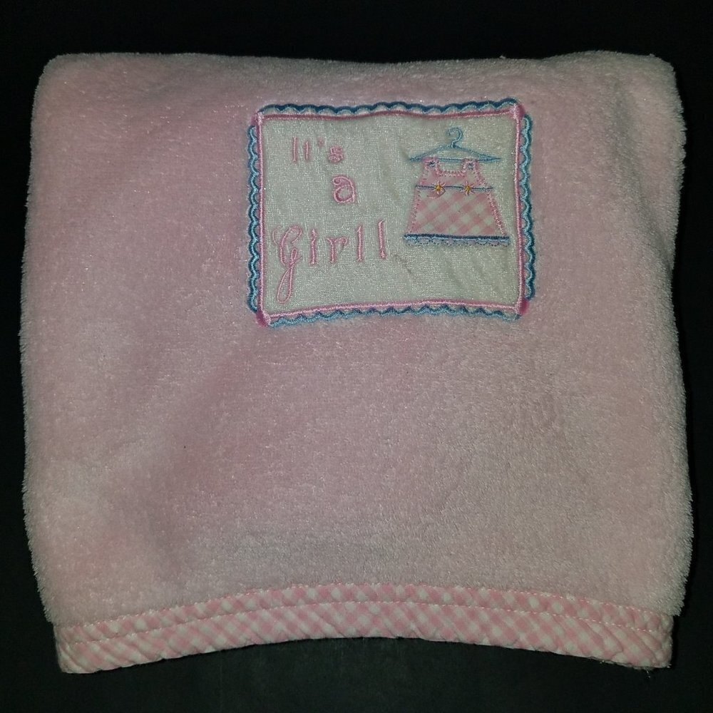 It's A Girl Pink Fleece Baby Blanket Lovey Gingham